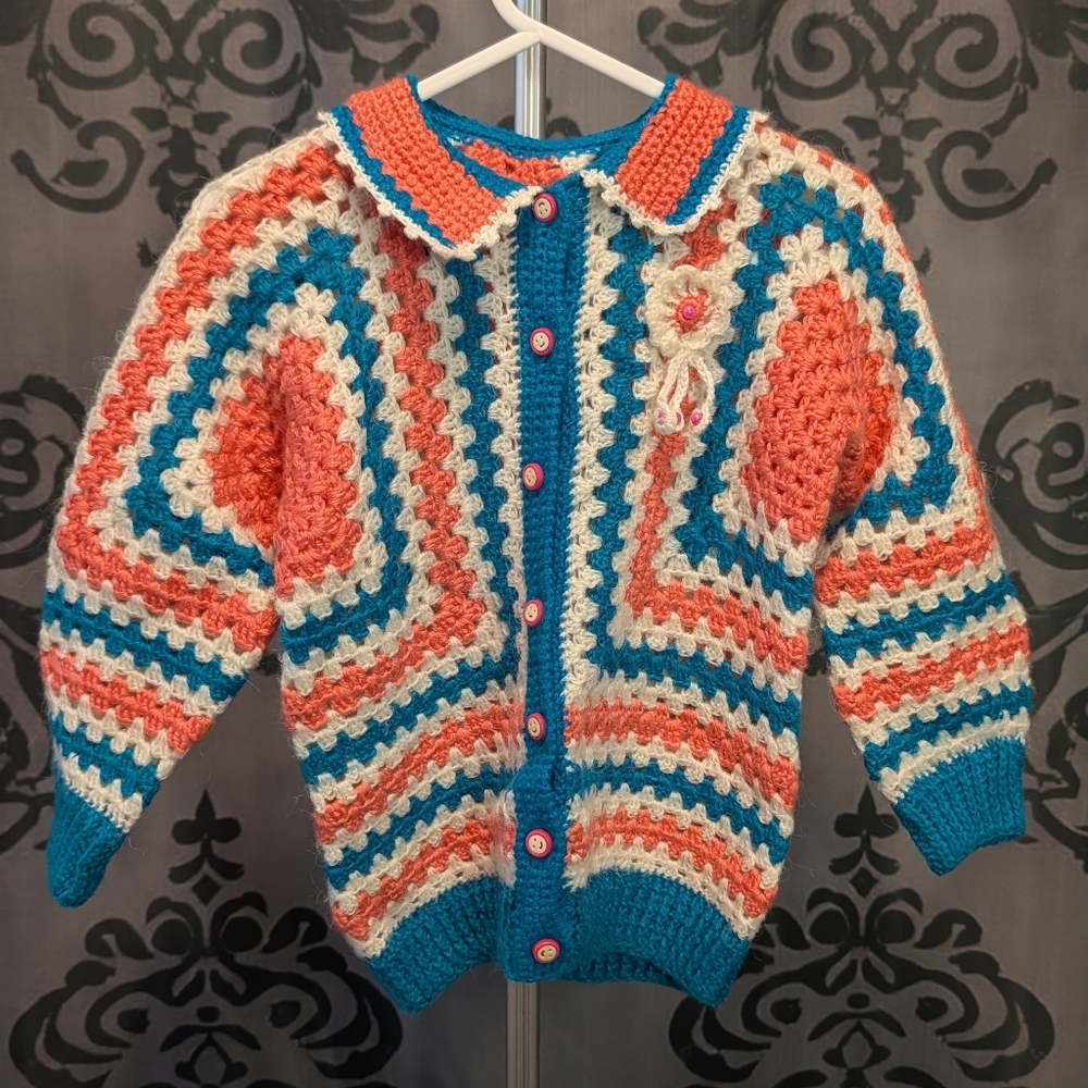 🖤 Vintage 1970's Handmade Cardigan- Approx. Size 3T